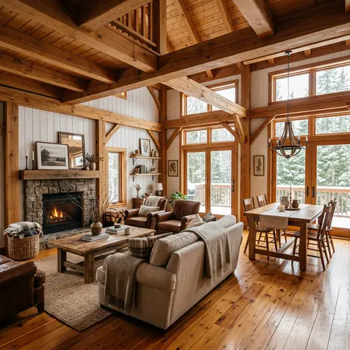 Cozy Timber House Interior | Rustic Decor & Wooden Beams