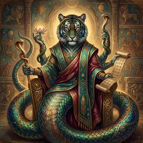 Divine Tiger-Snake Transformation Art | Mythological Inspired Digital Painting