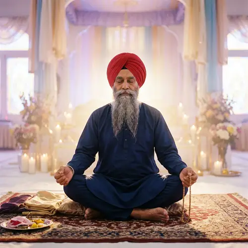 Sikh Man Meditating in Celestial Light | Spiritual Atmosphere