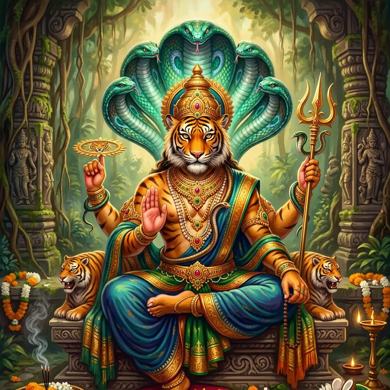 Lord Shiva: Digital Painting with Mythical Tiger-Snake Fusion