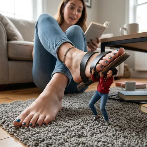 Tiny Woman Stuck in Giantess Feet - Unique Perspective
