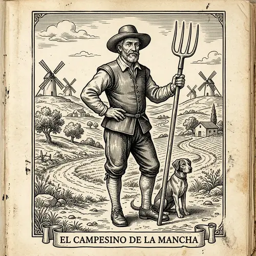 17th Century Style Drawing of Posing Farmer | Don Quixote Vibes