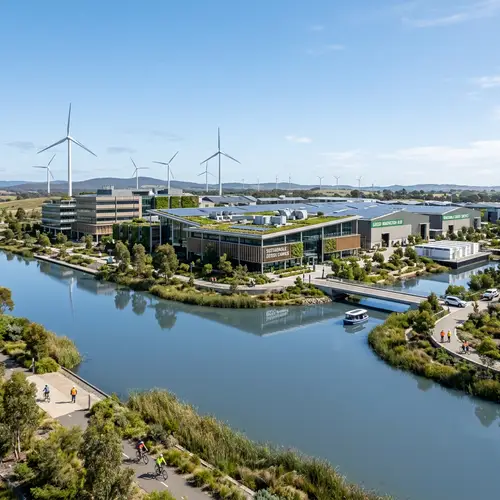 Sustainable Modern Industrial Area with Reflective Water | RGB 104, 123, 155