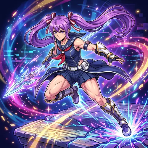 Anime-Inspired Female Character in Dynamic Action Pose