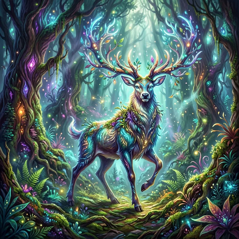 Majestic Mythical Creature in Mystical Fantasy Forest