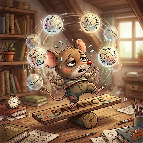 Adorable Mouse Juggling Thoughts on Balance Board