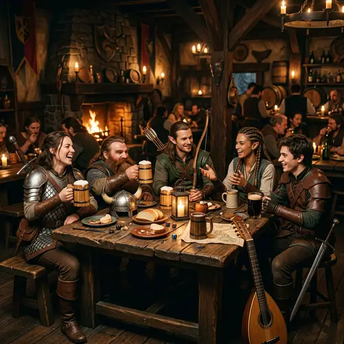Five Adventurers in a Tavern Scene