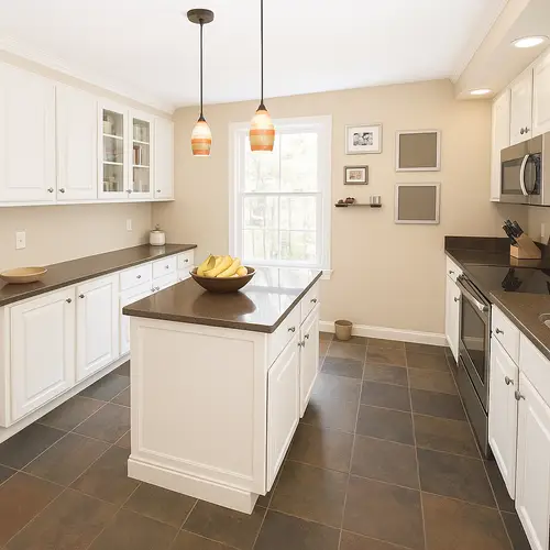 Open Kitchen Design with White Cabinets