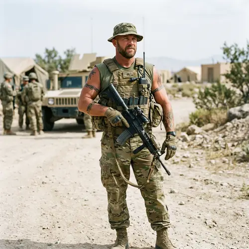 Sleeveless Army Man with Gun - Military Action
