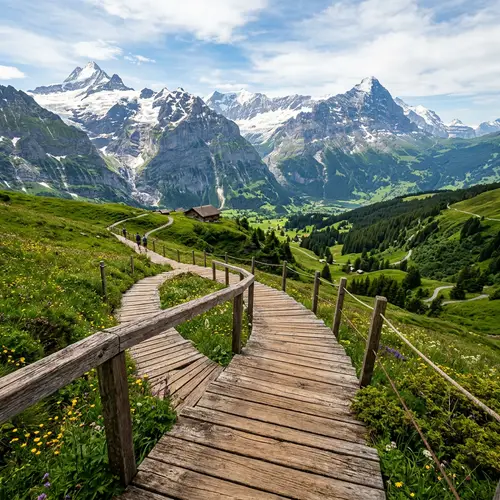 Beautifully Arranged Wooden Planks in Alpine Landscape