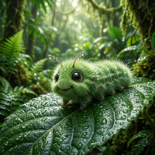 Enchanting Green Caterpillar in a Tropical Rainforest