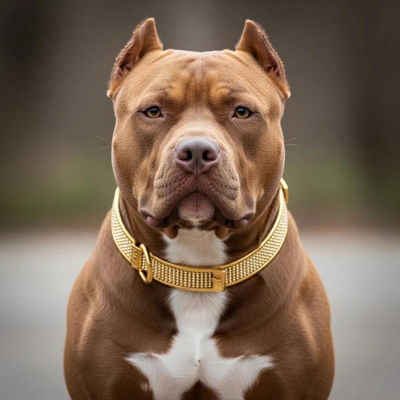 Strong Brown Pit Bull with Beautiful Gold Collar