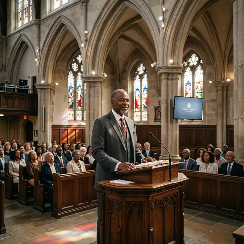 Black Preacher Delivering Sermon in Traditional Yet Modern Setting
