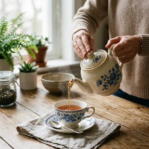 Pouring Tea: Woman's Hands Pouring Tea into Cup