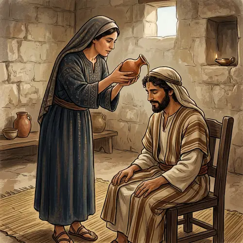 Ancient Israelite Scene: Reverent Olive Oil Ceremony