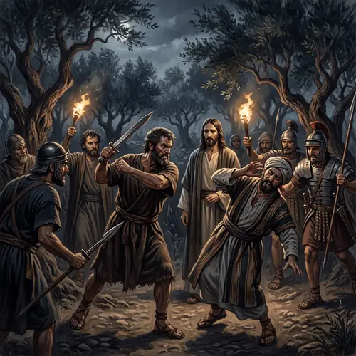 Ancient Israel Night Scene: Apostle Peter's Sword Blow