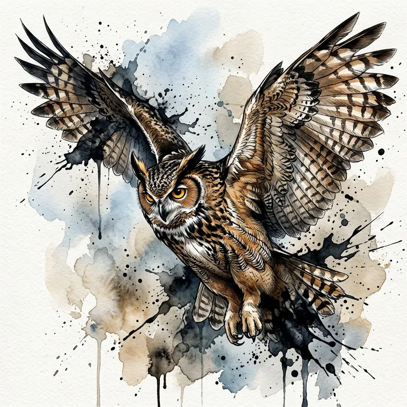 Majestic Horned Owl in Mid-Flight: Dynamic Wildlife Artistry