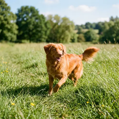 Adorable Purebred Dog Playing in Grassy Field