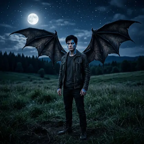 Dark Angel: Young Man with Demon Wings and Blue Scales
