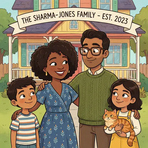 Beautiful Animated Family Portrait Artwork