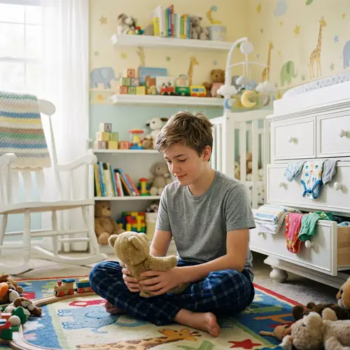 Bright Nursery Room with 14-Year-Old in Diaper