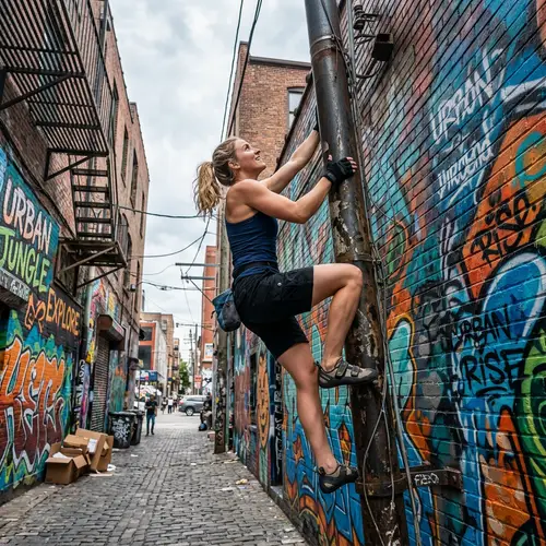Urban Exploration Photography: Thrilling Pole Climb in Graffiti Alley
