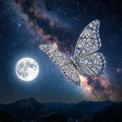 Diamond-Encrusted Butterfly Against Full Moon