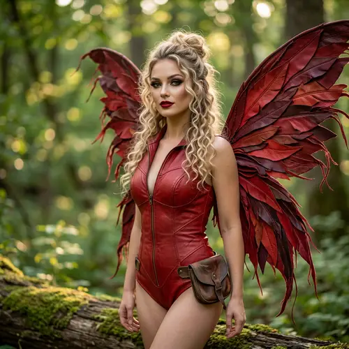 Beautiful Fairy in Red Leather Costume