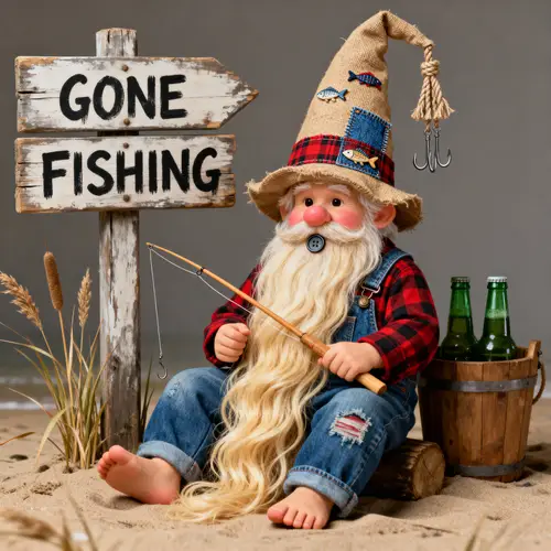 Charming Garden Gnome: Relaxed Fishing Pose