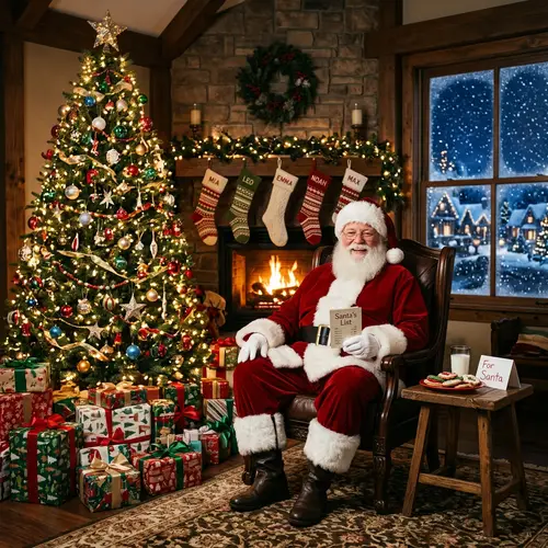 Magical Christmas Scene with Santa Claus & Decorated Tree