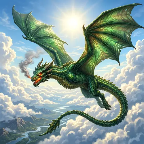 Majestic Toothy Dragon Soaring in the Sky