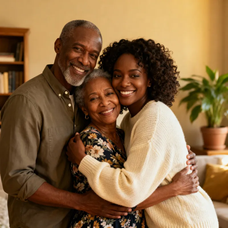 Heartwarming Family Hug: Black Woman with Parents