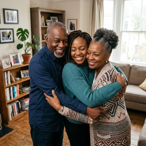 Heartwarming Family Hug: Black Woman with Parents