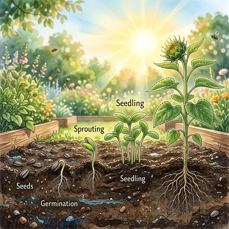 Sunflower Seedling Growth - Process and Illustration