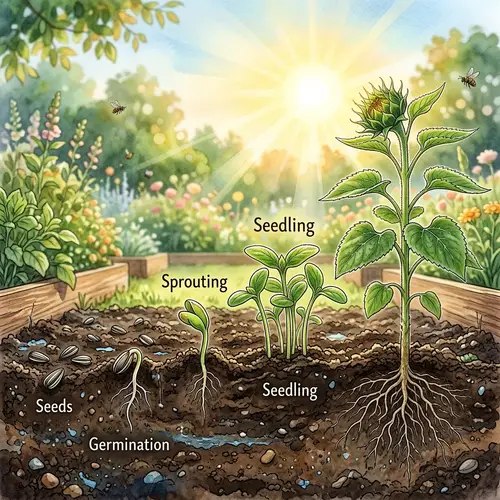 Sunflower Seedlings Growth Process - Illustration