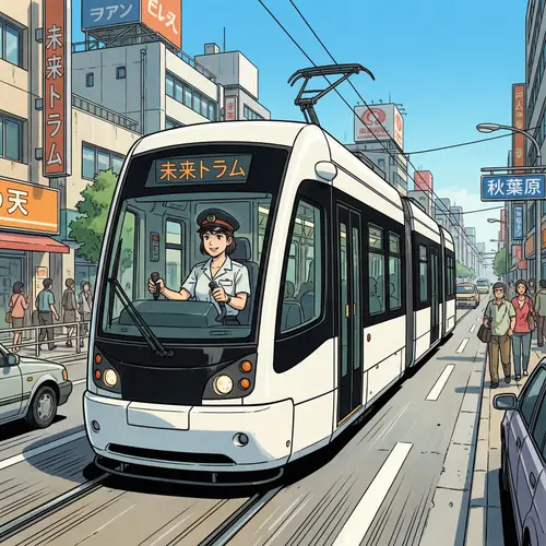 Modern Trams in Anime Style - Female Driver in Action
