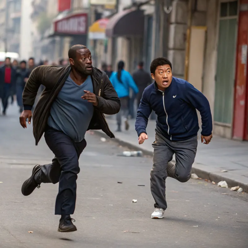 African Man Chasing a Chinese Man: A Unique Image