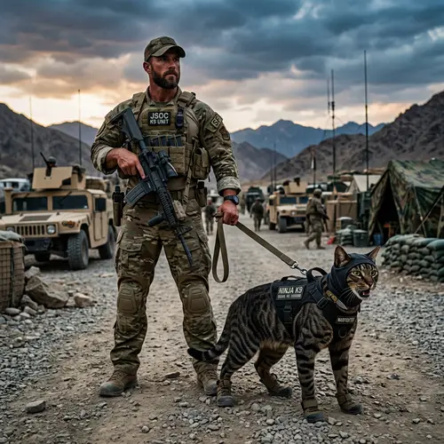 Muscular Ninja Cat and Military Master