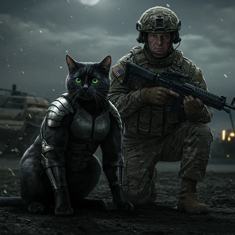 Muscular Ninja Cat and Military Master