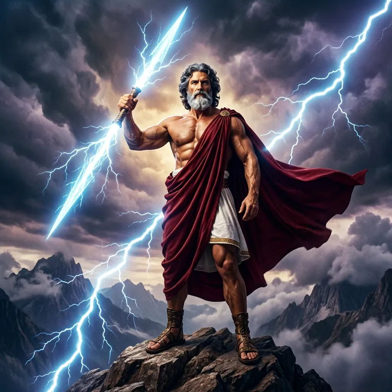 Zeus's Mighty Form with Thunderbolts: Greek Mythology Icon