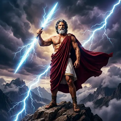 Zeus-like Divine Figure Amidst Thunderous Storm | Mythic Strength