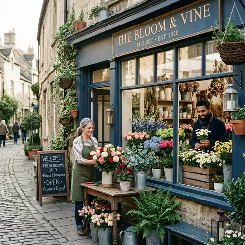 Vintage-Style Flower Shop: Vibrant Flowers & Cozy Ambiance