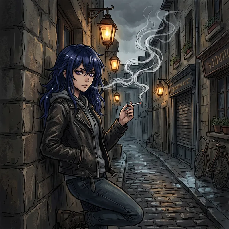 Anime Girl Smoking Cigarette in Digital Art