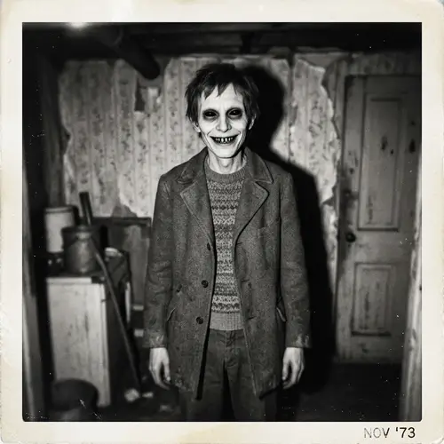 Terrifying Humanoid with Black Eyes - Retro Photo Style