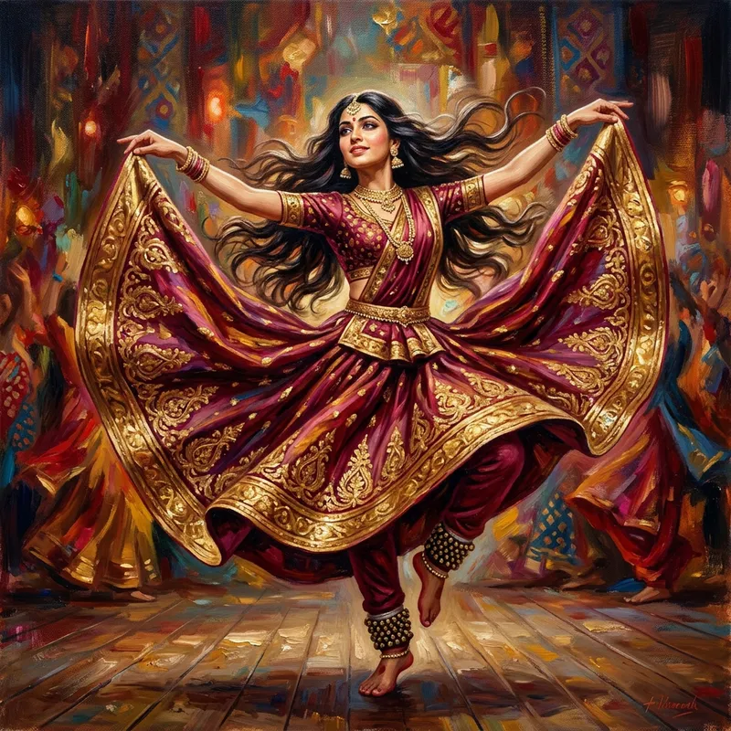 Hyper-Realistic Kathak Dance Oil Painting