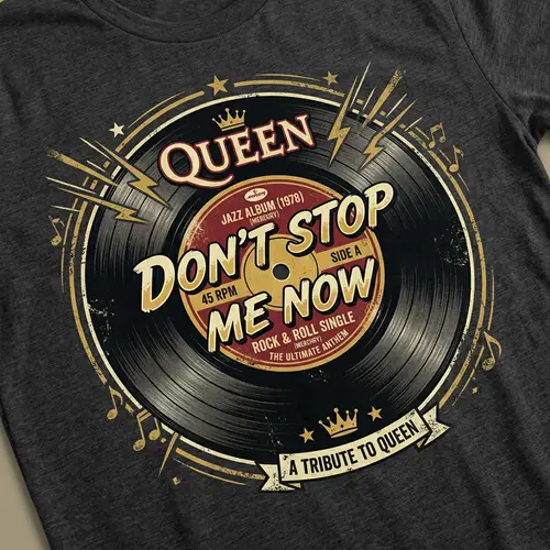 Vinyl Record T-Shirt Design: Don't Stop Me Now
