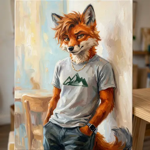 Vibrant Fox Boy Oil Painting Illustration