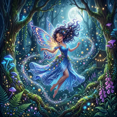 Whimsical Fairy in Enchanted Forest Scene