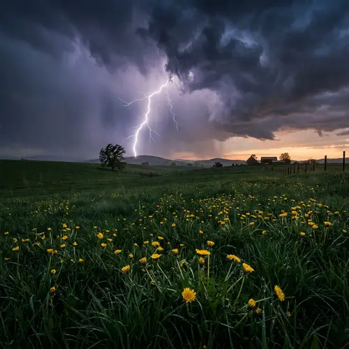 Dramatic Lightning Strike and Awakening of Dandelions