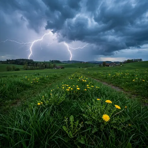 Dynamic Weather Scene: Lightning, Thunder, and New Dandelions
